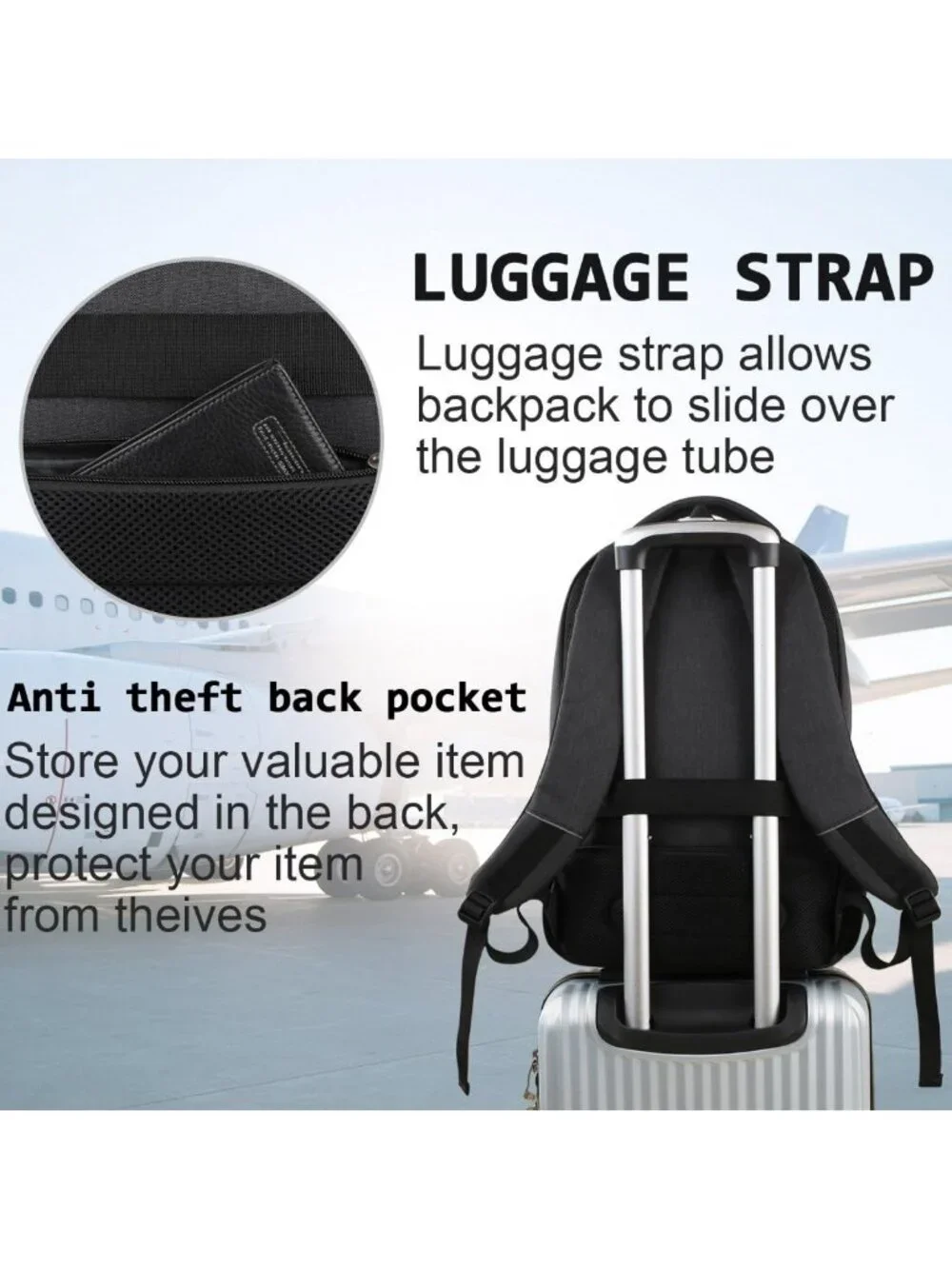 Slim Anti-Theft Laptop Backpack, Water-Resistant College Bag for 15.6